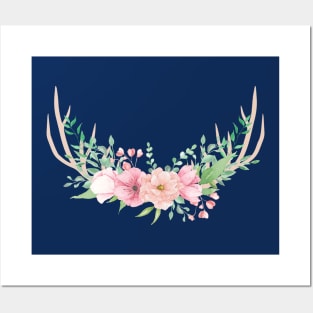 Flowers Deer Antlers Posters and Art